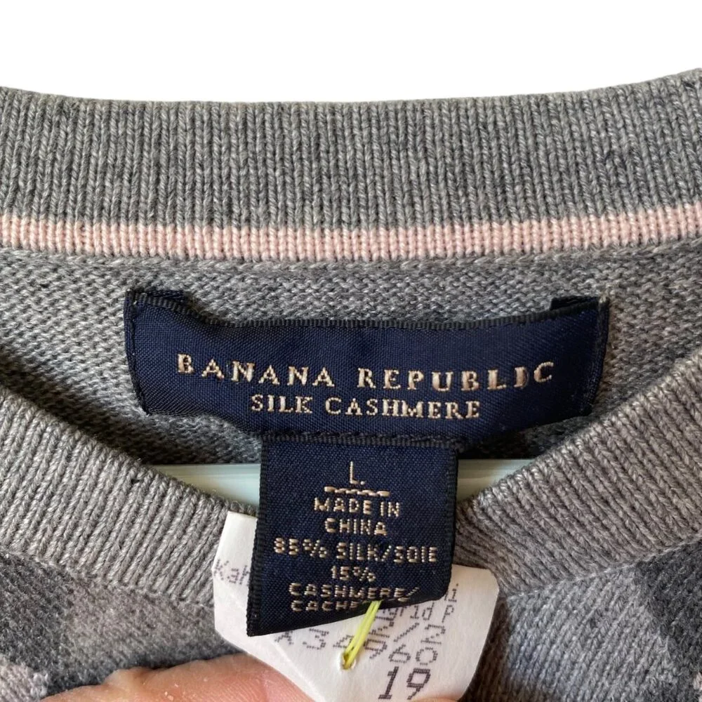 Banana Republic Men L Argyle Silk Cashmere Sweater Academia‎ Preppy Old Money